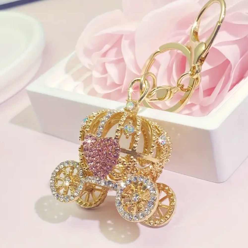 Gold and Pink Carriage Keychain or purse charm